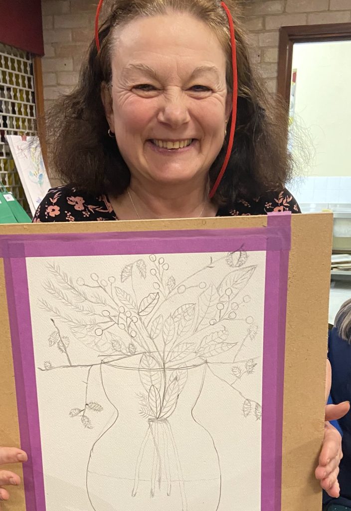 One happy person with their paint n' sip drawing